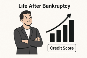 a confident person showing hope and recovery looking at credit score rising