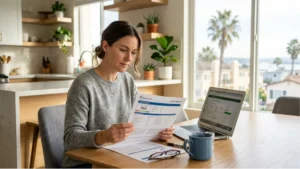 San Diego resident reviewing credit report after bankruptcy filing