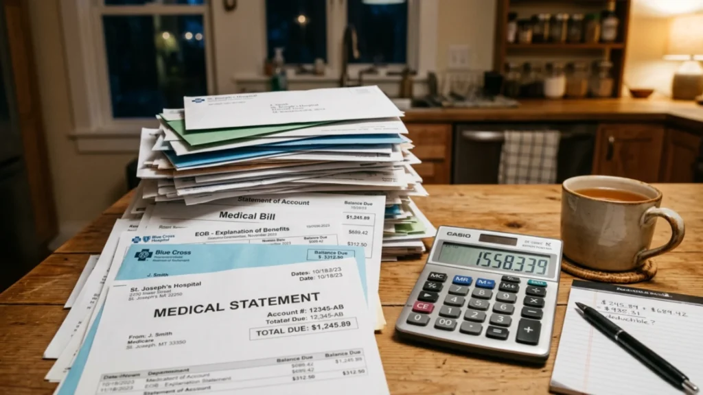 Stack of unpaid medical bills for a San Diego resident