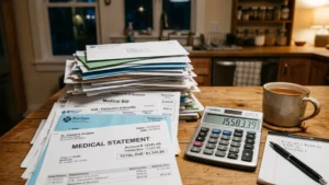 Stack of unpaid medical bills for a San Diego resident